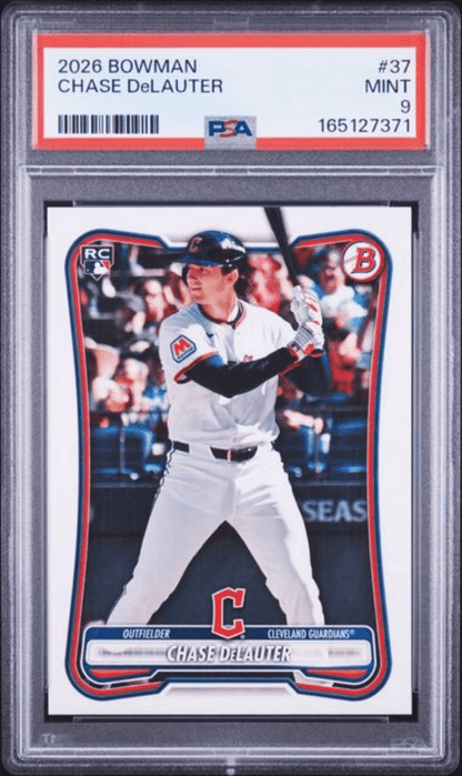 Graded 2026 Topps Bowman Chase DeLauter #37 Rookie RC Baseball Card PSA 9 Mint