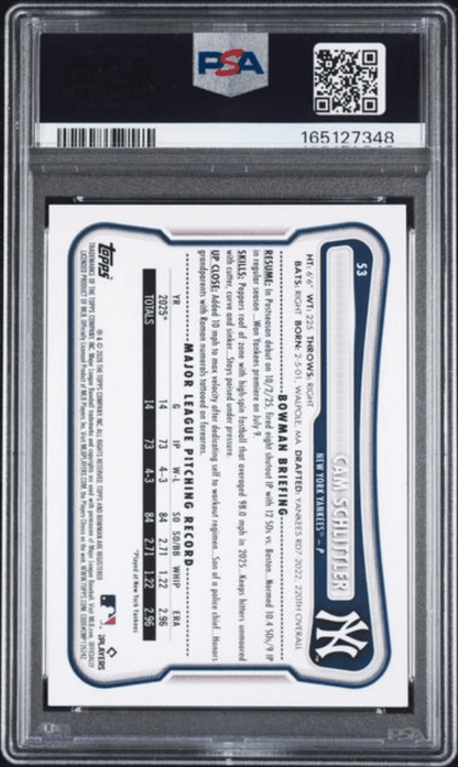 Graded 2026 Topps Bowman Cam Schlittler #53 Rookie RC Baseball Card PSA 10 Gem Mint
