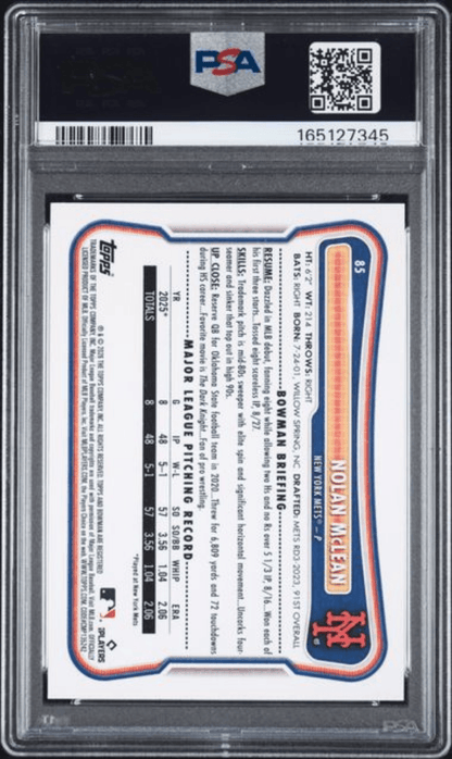Graded 2026 Topps Bowman Nolan McLean #85 Rookie RC Baseball Card PSA 10 Gem Mint