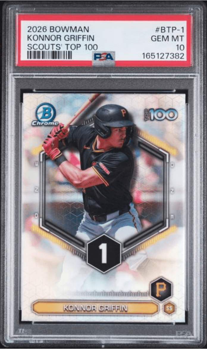 Graded 2026 Topps Bowman Konnor Griffin #BTP1 Scouts Top 100 Rookie RC Baseball Card PSA 10 Gem Mint