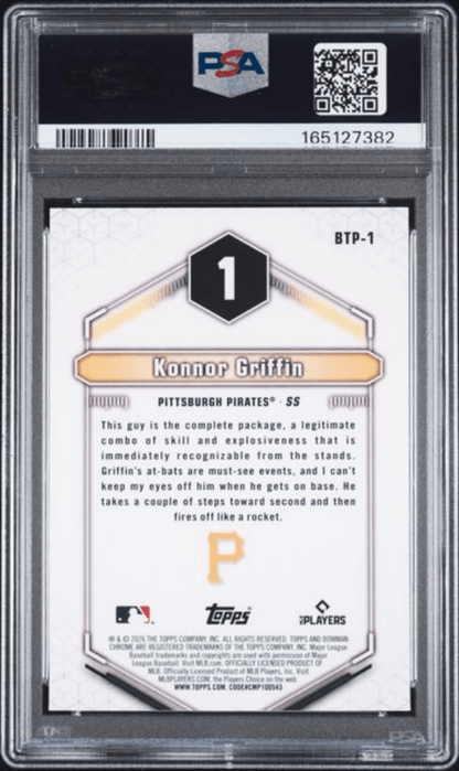 Graded 2026 Topps Bowman Konnor Griffin #BTP1 Scouts Top 100 Rookie RC Baseball Card PSA 10 Gem Mint