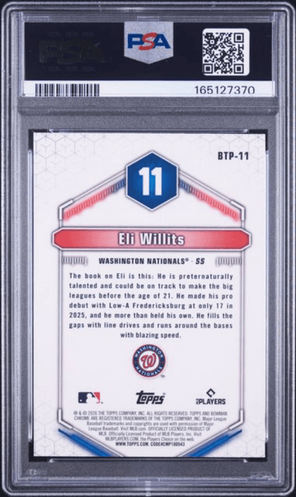 Graded 2026 Topps Bowman Eli Willits #BTP11 Scouts Top 100 Rookie RC Baseball Card PSA 10 Gem Mint