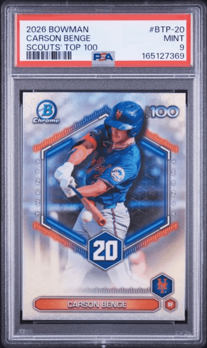 Graded 2026 Topps Bowman Carson Benge #BTP20 Scouts Top 100 Rookie RC Baseball Card PSA 9 Mint