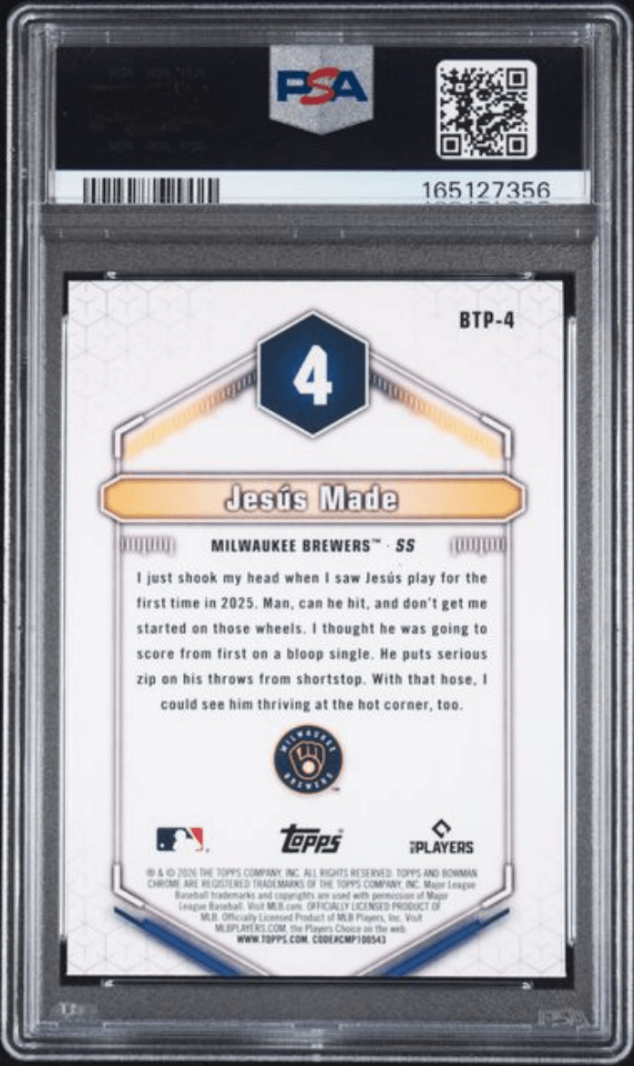 Graded 2026 Topps Bowman Jesus Made #BTP4 Scouts Top 100 Rookie RC Baseball Card PSA 10 Gem Mint
