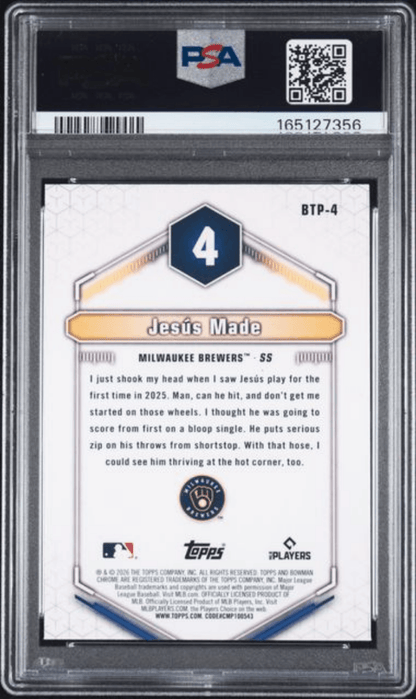 Graded 2026 Topps Bowman Jesus Made #BTP4 Scouts Top 100 Rookie RC Baseball Card PSA 10 Gem Mint