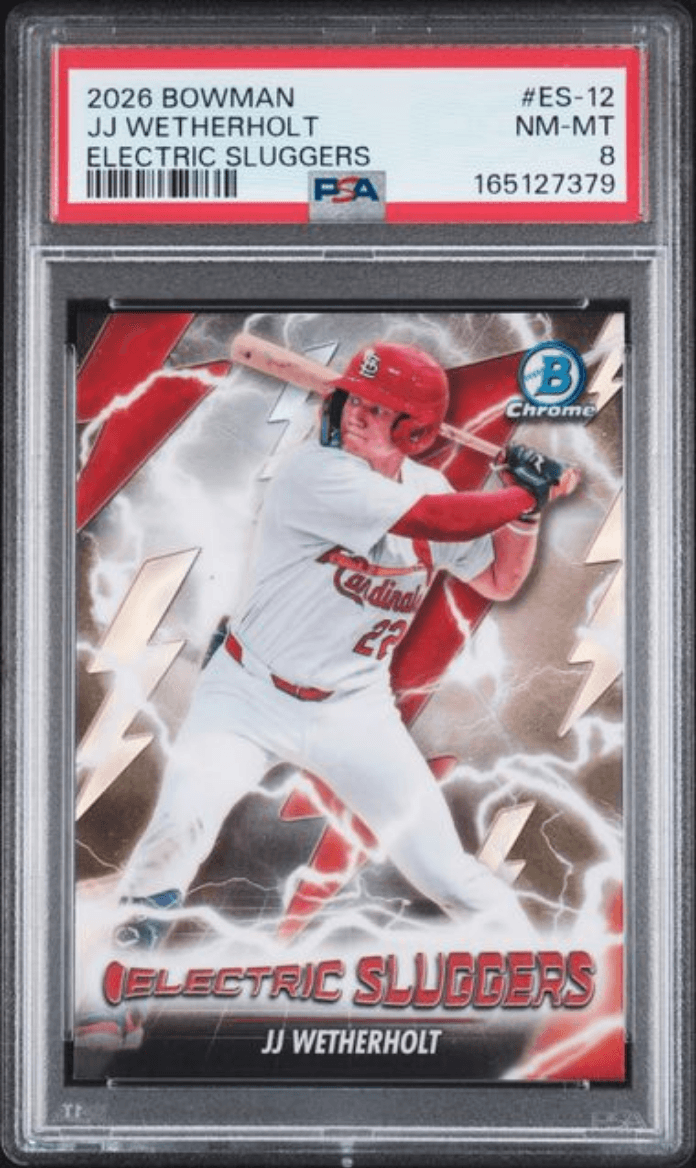 Graded 2026 Topps Bowman JJ Wetherholt #ES12 Electric Sluggers Rookie RC Baseball Card PSA 8 Near Mint