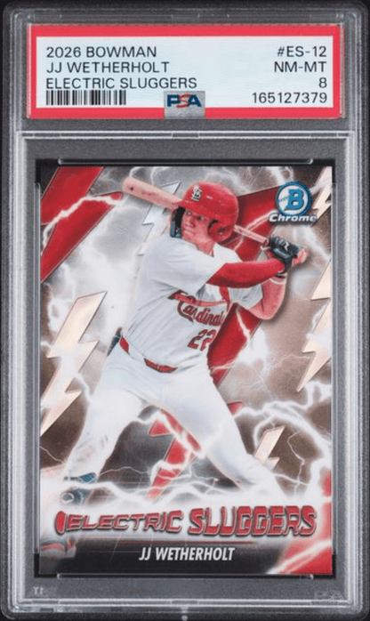 Graded 2026 Topps Bowman JJ Wetherholt #ES12 Electric Sluggers Rookie RC Baseball Card PSA 8 Near Mint