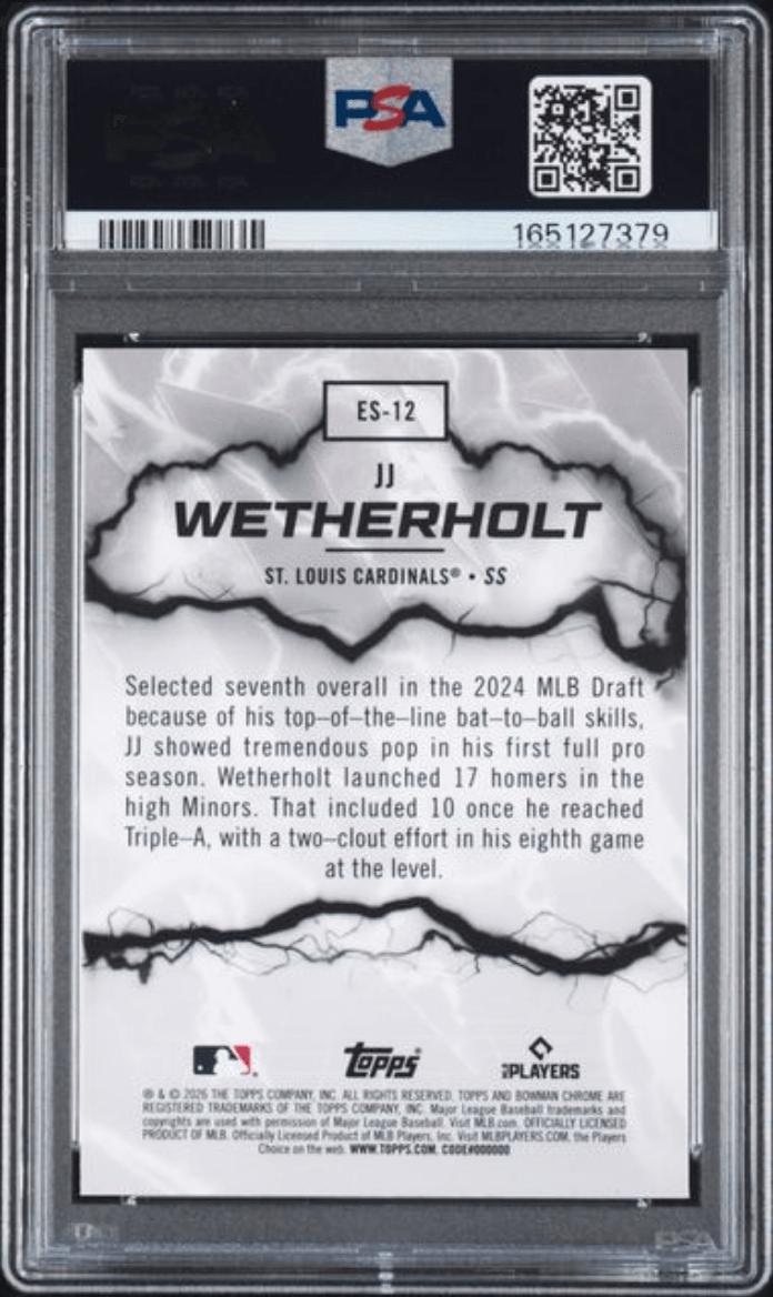 Graded 2026 Topps Bowman JJ Wetherholt #ES12 Electric Sluggers Rookie RC Baseball Card PSA 8 Near Mint