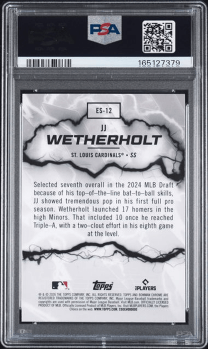 Graded 2026 Topps Bowman JJ Wetherholt #ES12 Electric Sluggers Rookie RC Baseball Card PSA 8 Near Mint