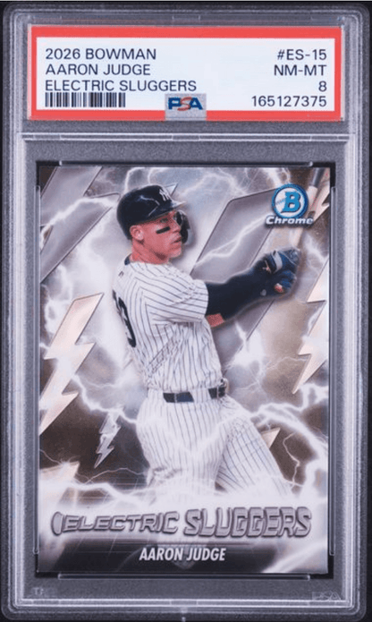Graded 2026 Topps Bowman Aaron Judge #ES15 Electric Sluggers Baseball Card PSA 8 Near Mint