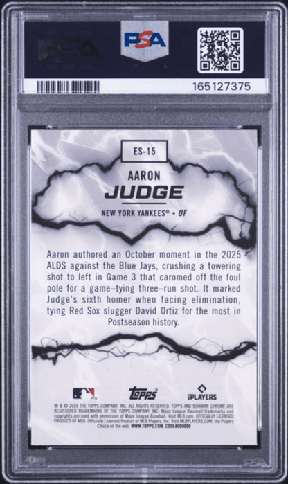 Graded 2026 Topps Bowman Aaron Judge #ES15 Electric Sluggers Baseball Card PSA 8 Near Mint