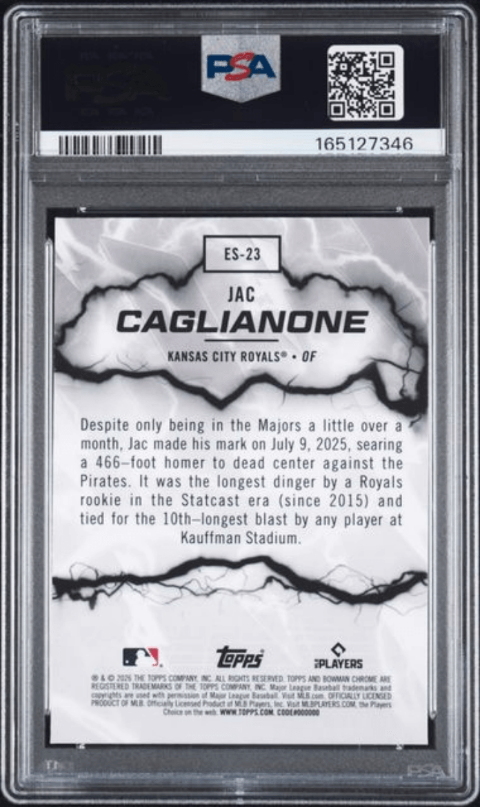 Graded 2026 Topps Bowman Jac Caglianone #ES23 Electric Sluggers Rookie RC Baseball Card PSA 10