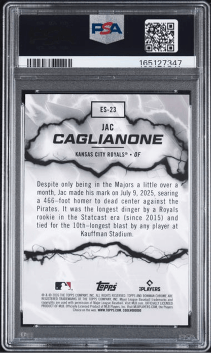 Graded 2026 Topps Bowman Jac Caglianone #ES23 Electric Sluggers Rookie RC Baseball Card PSA 8 Near Mint