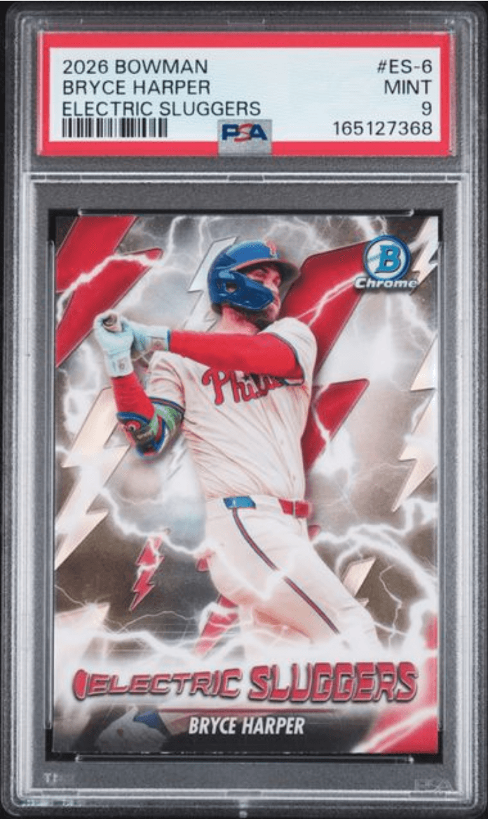 Graded 2026 Topps Bowman Bryce Harper #ES6 Electric Sluggers Baseball Card PSA 9 Mint