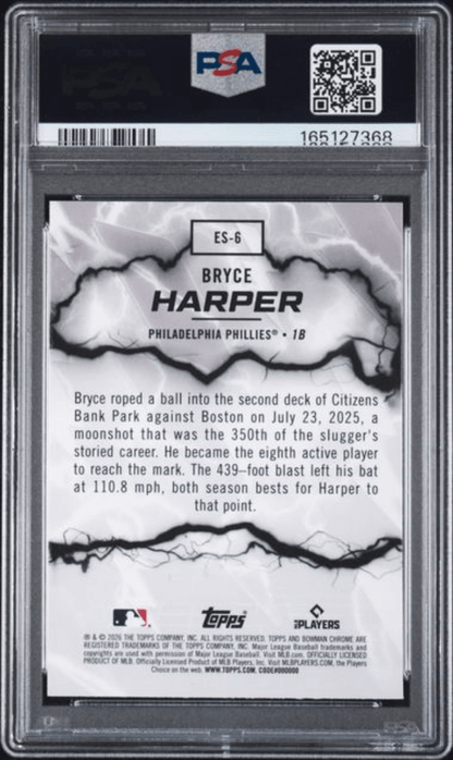 Graded 2026 Topps Bowman Bryce Harper #ES6 Electric Sluggers Baseball Card PSA 9 Mint