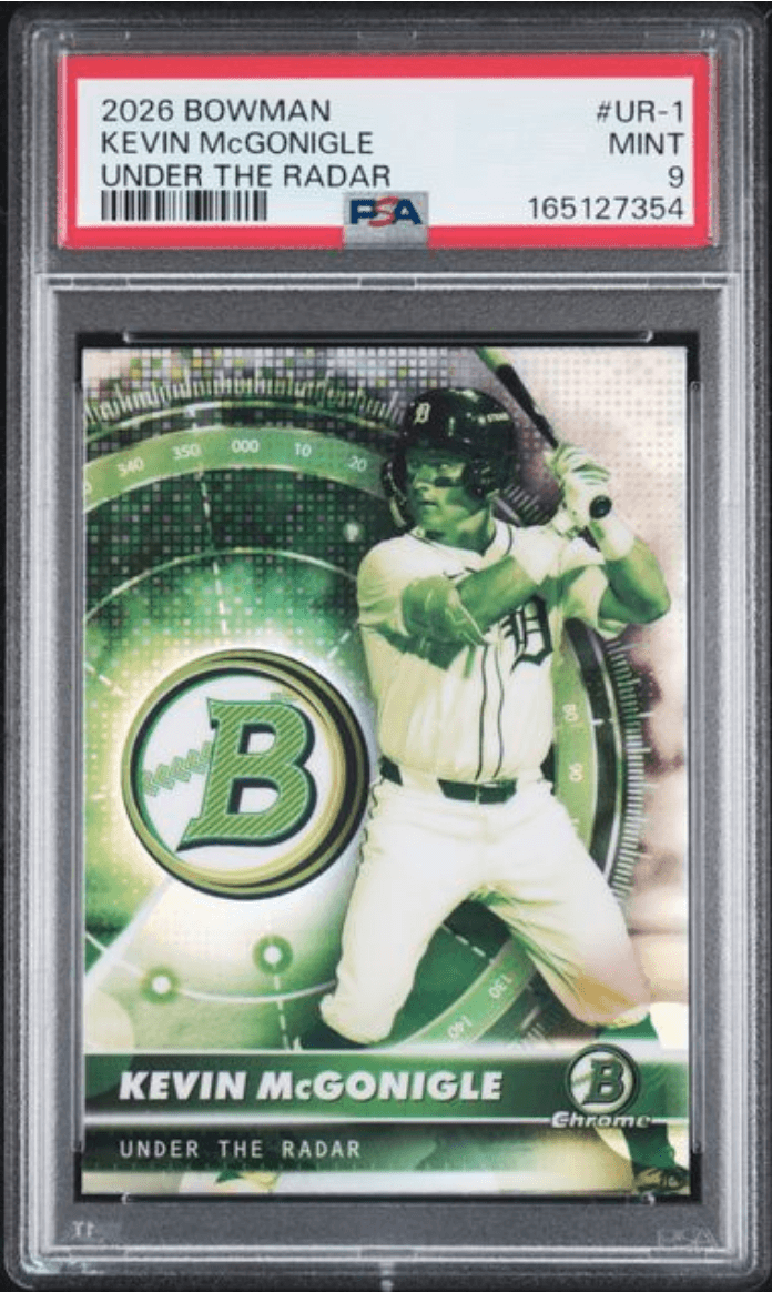 Graded 2026 Topps Bowman Kevin McGonigle #UR1 Under the Radar Rookie RC Baseball Card PSA 9 Near Mint