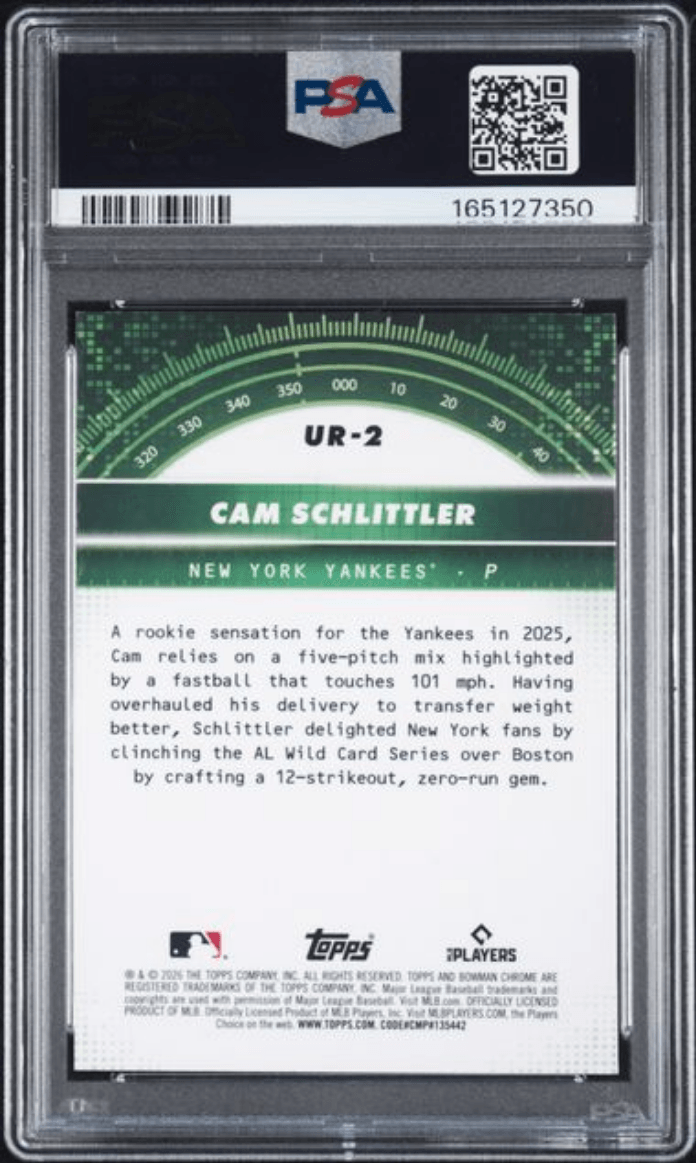 Graded 2026 Topps Bowman Cam Schlittler #UR2 Under the Radar Rookie RC Baseball Card PSA 10 Gem Mint