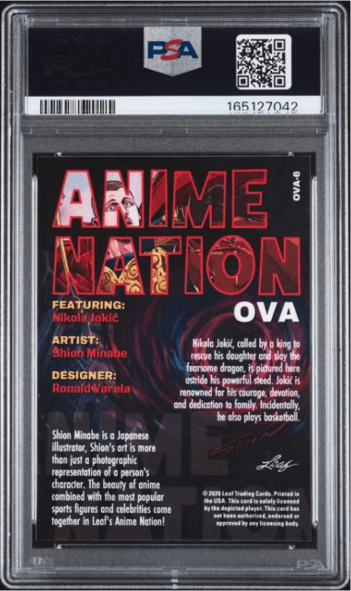 Graded 2026 Leaf Nikola Jokic #OVA6 Anime Nation OVA Basketball Card PSA 9 Mint