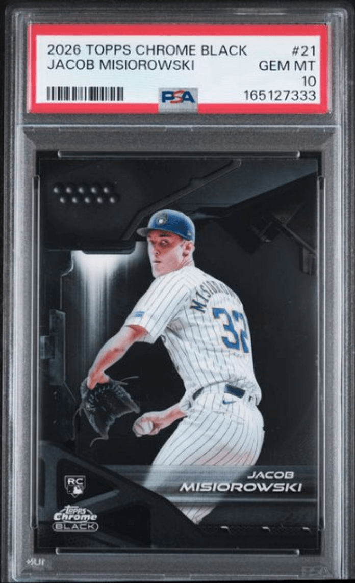 Graded 2026 Topps Chrome Black Jacob Misiorowski #21 Rookie RC Baseball Card PSA 10 Gem Mint