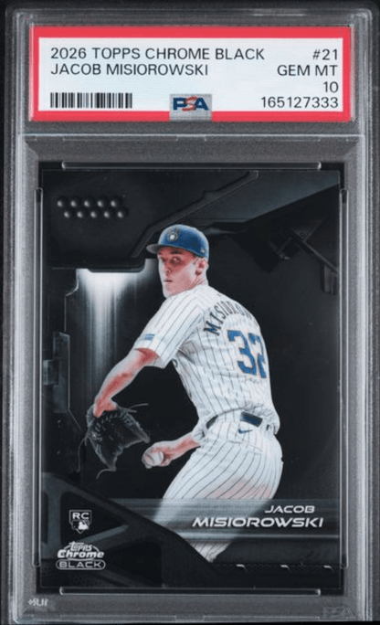 Graded 2026 Topps Chrome Black Jacob Misiorowski #21 Rookie RC Baseball Card PSA 10 Gem Mint