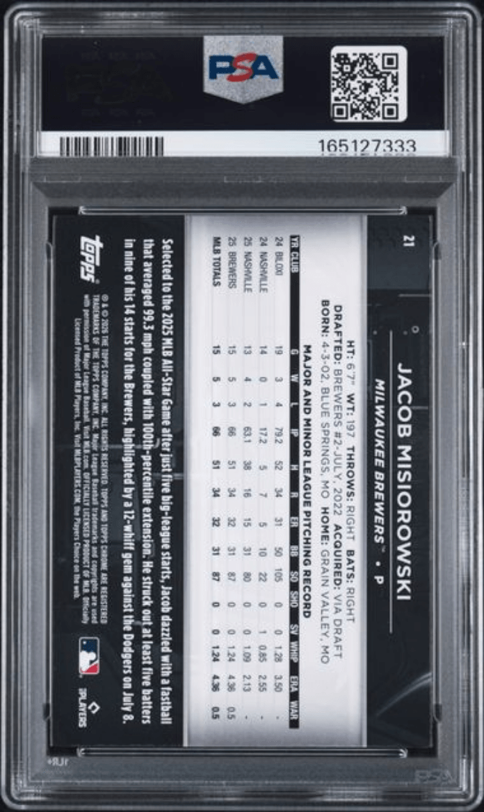 Graded 2026 Topps Chrome Black Jacob Misiorowski #21 Rookie RC Baseball Card PSA 10 Gem Mint