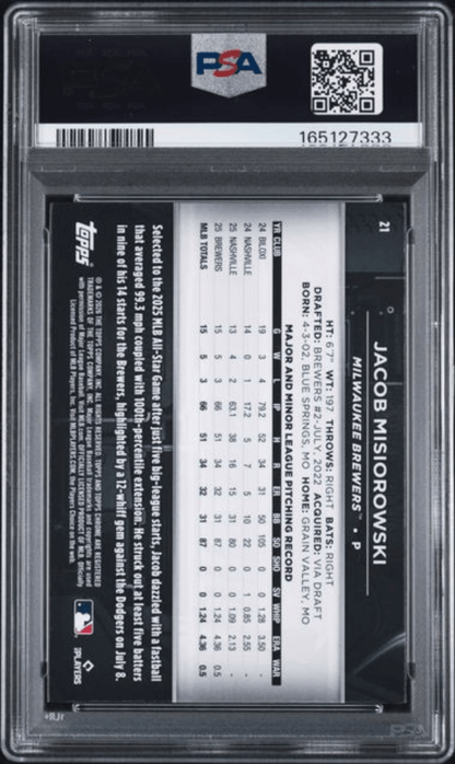 Graded 2026 Topps Chrome Black Jacob Misiorowski #21 Rookie RC Baseball Card PSA 10 Gem Mint