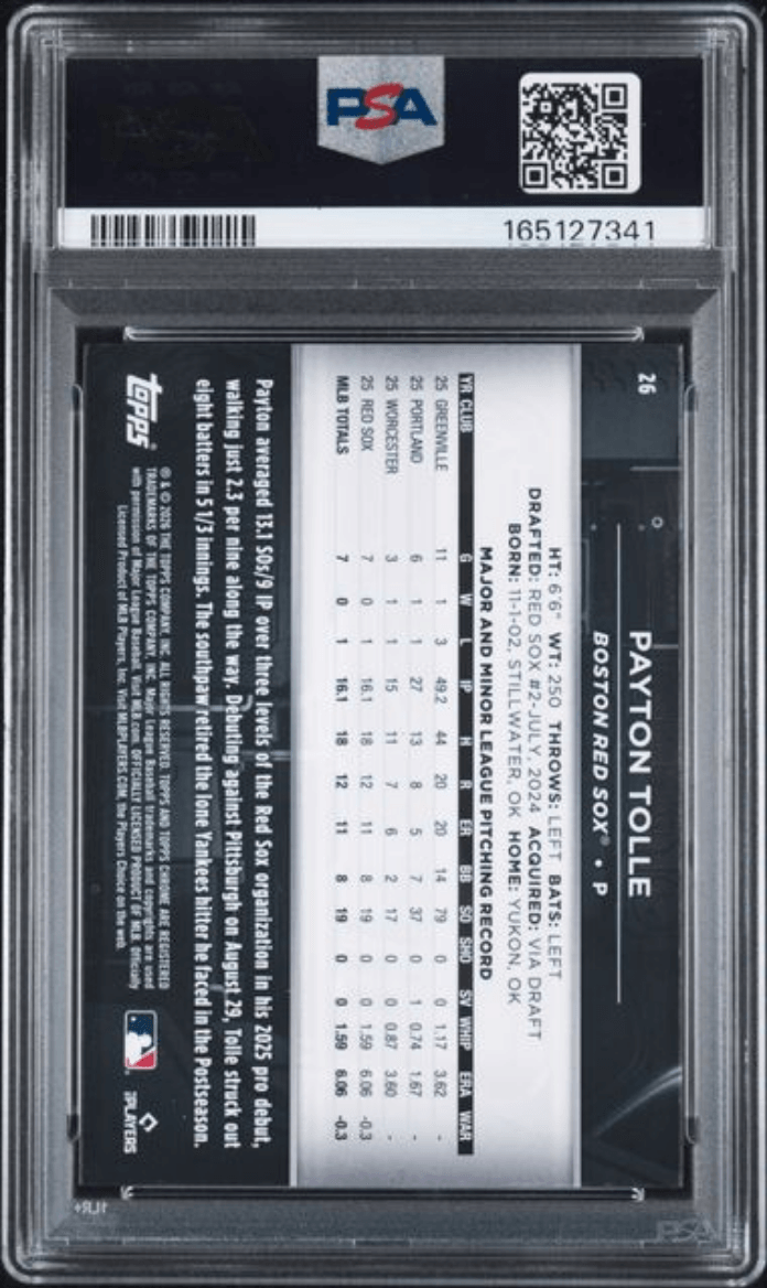 Graded 2026 Topps Chrome Black Payton Tolle #26 Rookie RC Baseball Card PSA 10 Gem Mint