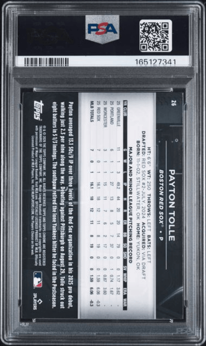 Graded 2026 Topps Chrome Black Payton Tolle #26 Rookie RC Baseball Card PSA 10 Gem Mint