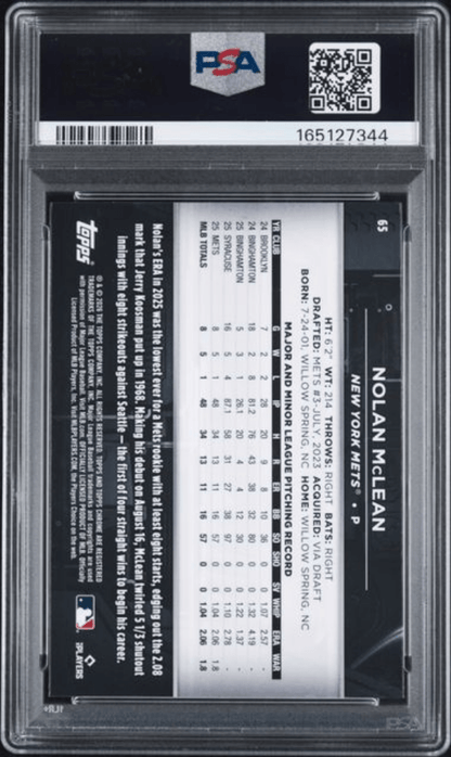 Graded 2026 Topps Chrome Black Nolan McLean #65 Rookie RC Baseball Card PSA 10 Gem Mint