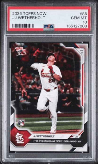 Graded 2026 Topps Now JJ Wetherholt #86 Rookie RC Baseball Card PSA 10 Gem Mint