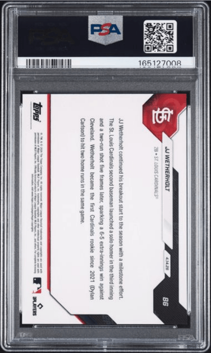 Graded 2026 Topps Now JJ Wetherholt #86 Rookie RC Baseball Card PSA 10 Gem Mint