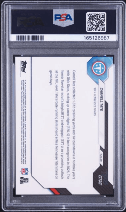 Graded 2026 Topps Now Carnell Tate #CTAT Rookie RC Football Card PSA 9 Mint