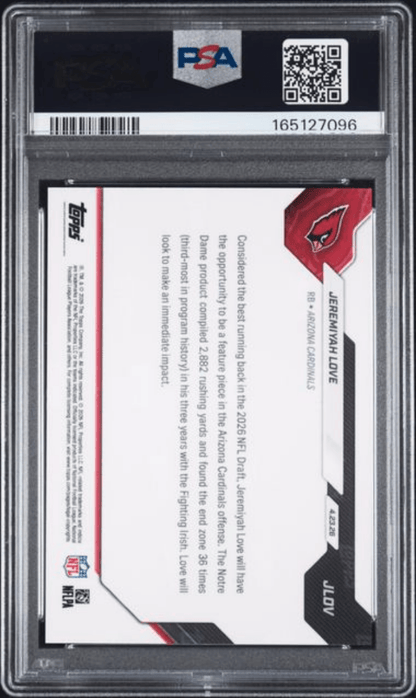 Graded 2026 Topps Now Jeremiyah Love #JLOV Rookie RC Football Card PSA 10 Gem Mint