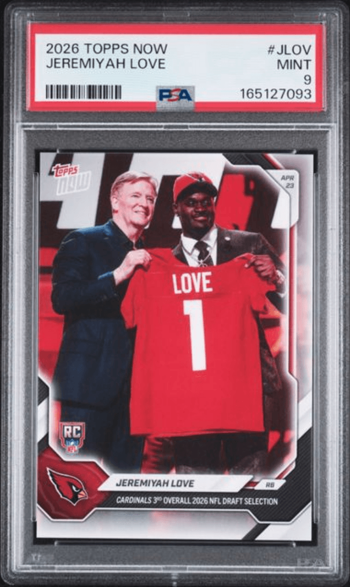 Graded 2026 Topps Now Jeremiyah Love #JLOV Rookie RC Football Card PSA 9 Mint