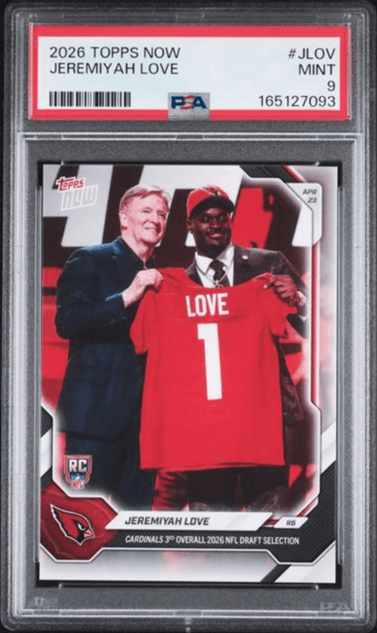 Graded 2026 Topps Now Jeremiyah Love #JLOV Rookie RC Football Card PSA 9 Mint