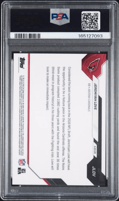 Graded 2026 Topps Now Jeremiyah Love #JLOV Rookie RC Football Card PSA 9 Mint