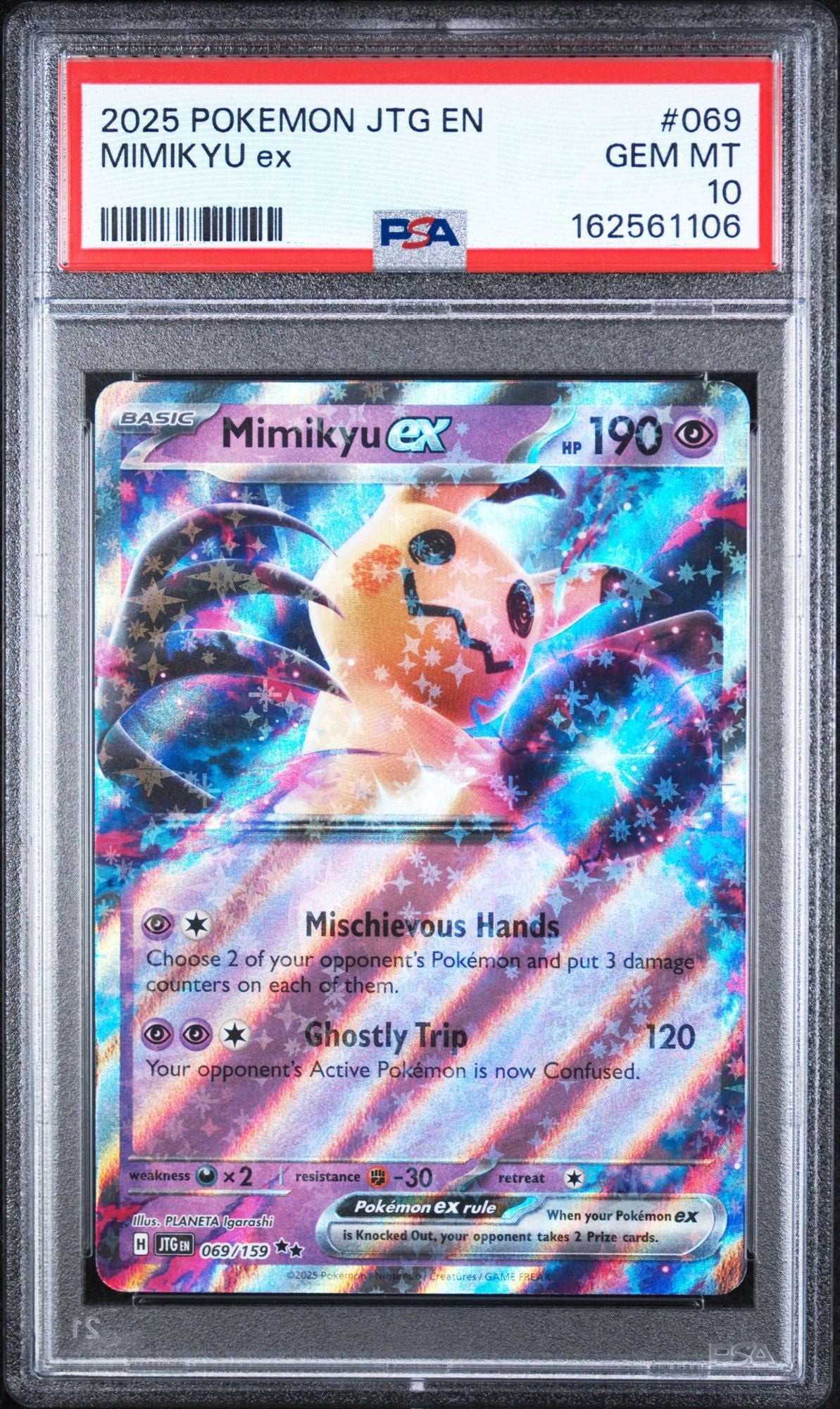 Graded 2025 PKM Journey Together EN Mimikyu ex #069 Trading Card Game PSA 10 Gem Mint