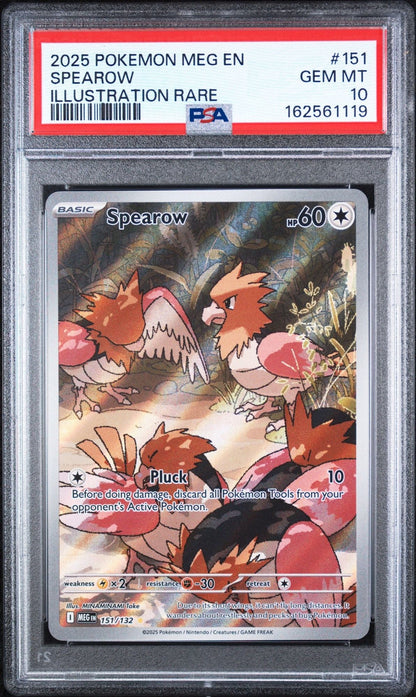 Graded 2025 Pokemon MEG EN Spearow #151 Illustration Rare Trading Card Game PSA 10 Gem Mint