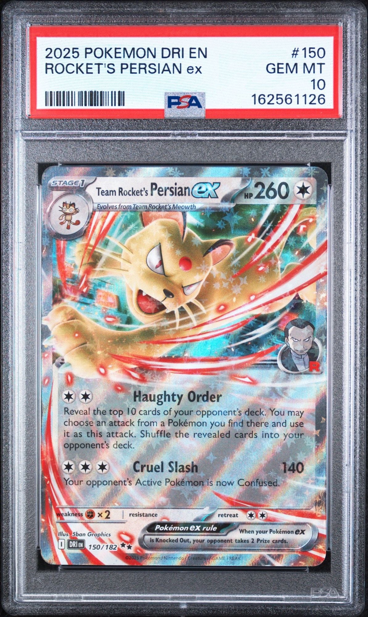 Graded 2025 PKM DRI EN Rocket's Persian ex #150 Trading Card Game PSA 10 Gem Mint