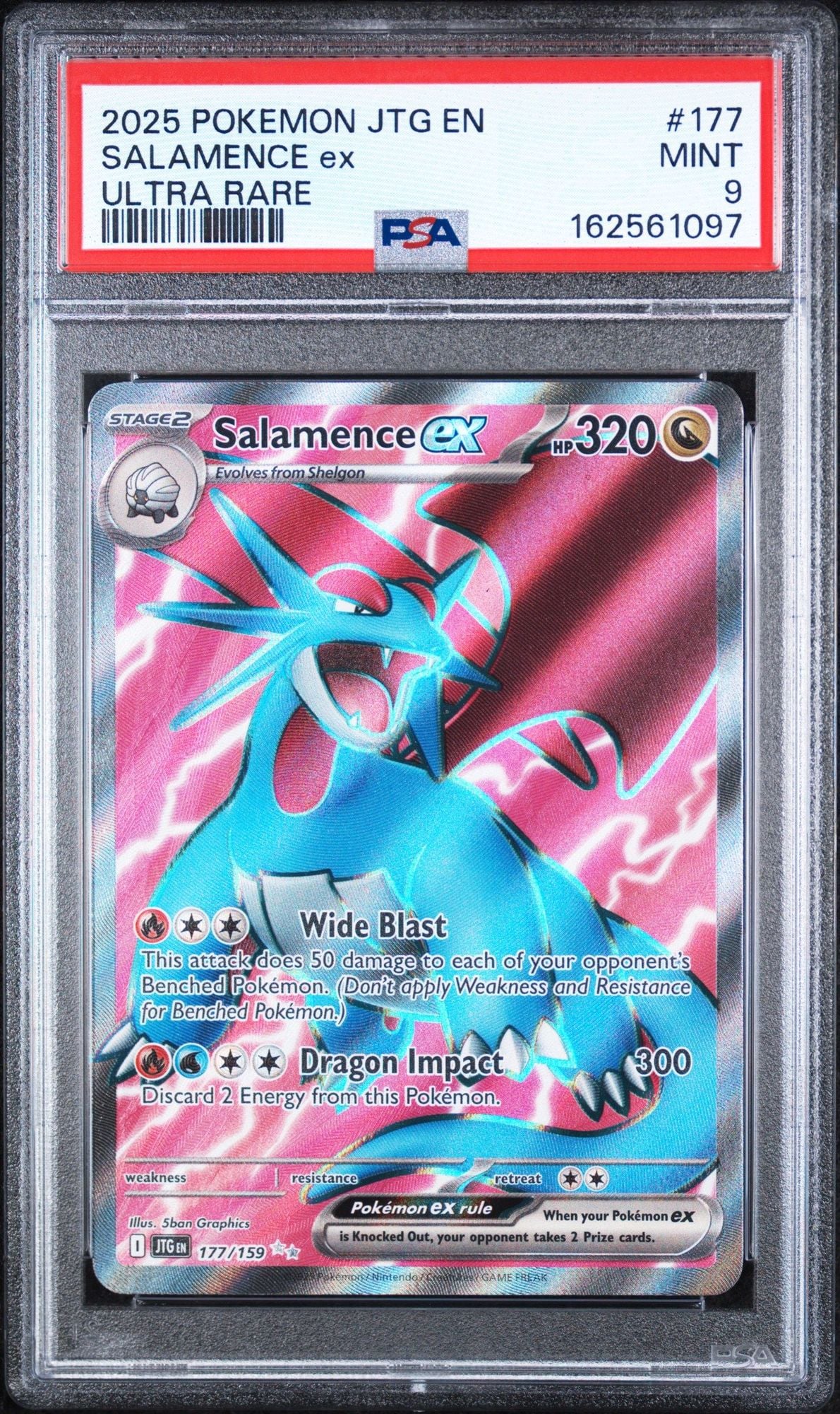 Graded 2025 PKM Journey Together EN Salamence ex #177 Ultra Rare Trading Card Game PSA 9 Mint