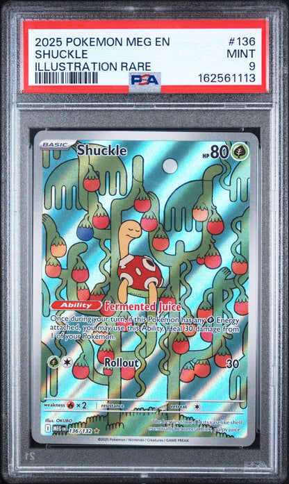 Graded 2025 PKM MEG EN Shuckle #136 Illustration Rare Trading Card Game PSA 9 Mint
