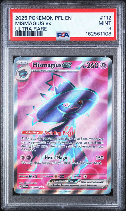 Graded 2025 PKM PFL EN Mismagius ex #112 Ultra Rare Trading Card Game PSA 9 Mint