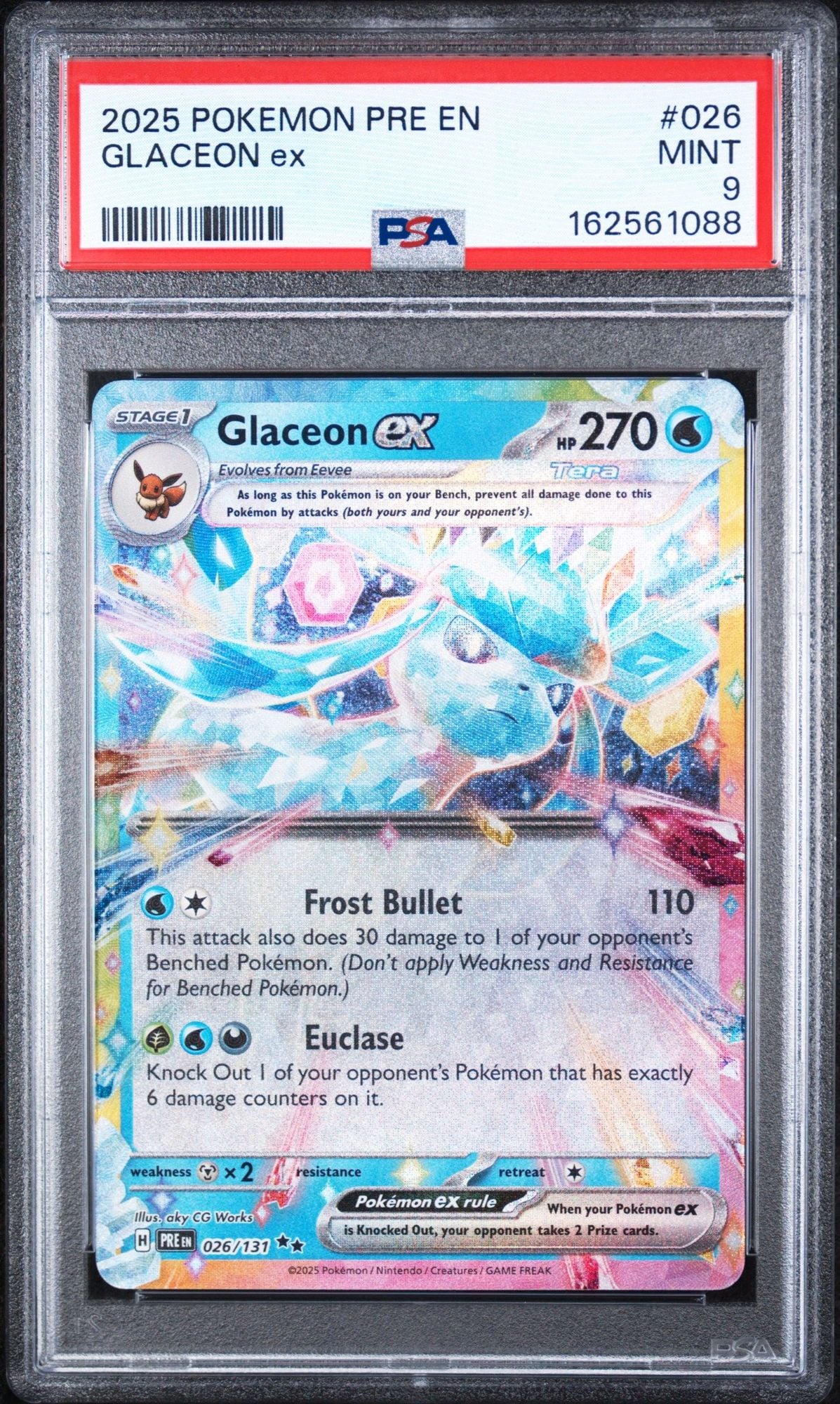 Graded 2025 PKM PRE EN Glaceon ex #026 Surprise Box Exclusive Trading Card Game PSA 9 Mint