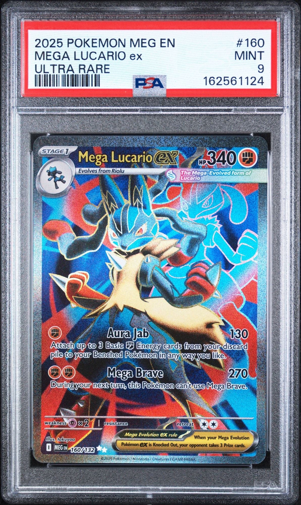 Graded 2025 Pokemon MEG EN Mega Lucario ex #160 Ultra Rare Trading Card Game PSA 9 Mint