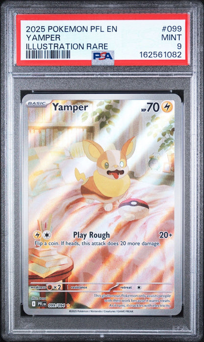 Graded 2025 PKM PFL EN Yamper #099 Illustration Rare Trading Card Game PSA 9 Mint
