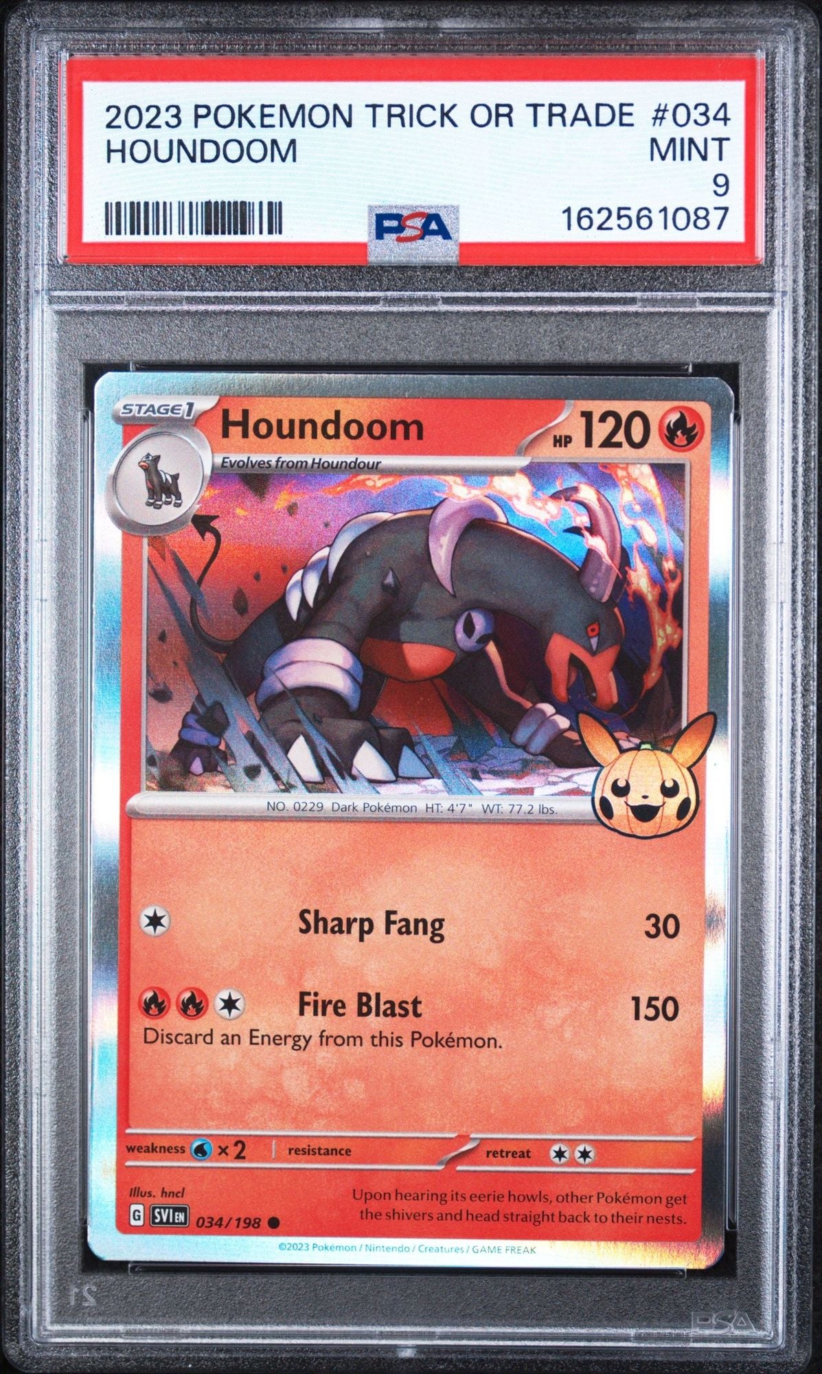 Graded 2023 PKM Trick or Trade Houndoom #034 Trading Card Game Halloween PSA 9 Mint