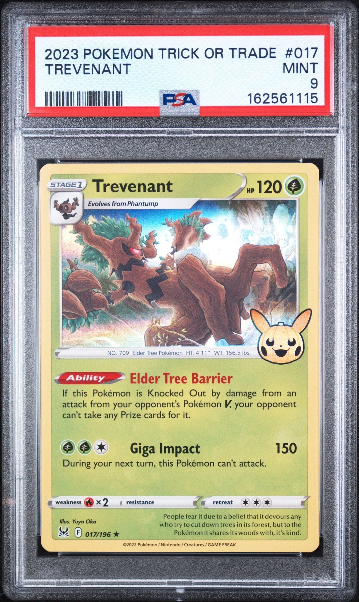 Graded 2023 PKM Trick or Trade Trevenant #017 Trading Card Game Halloween PSA 9 Mint
