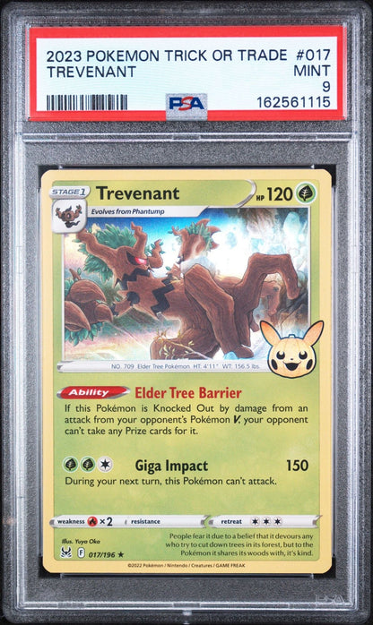 Graded 2023 PKM Trick or Trade Trevenant #017 Trading Card Game Halloween PSA 9 Mint
