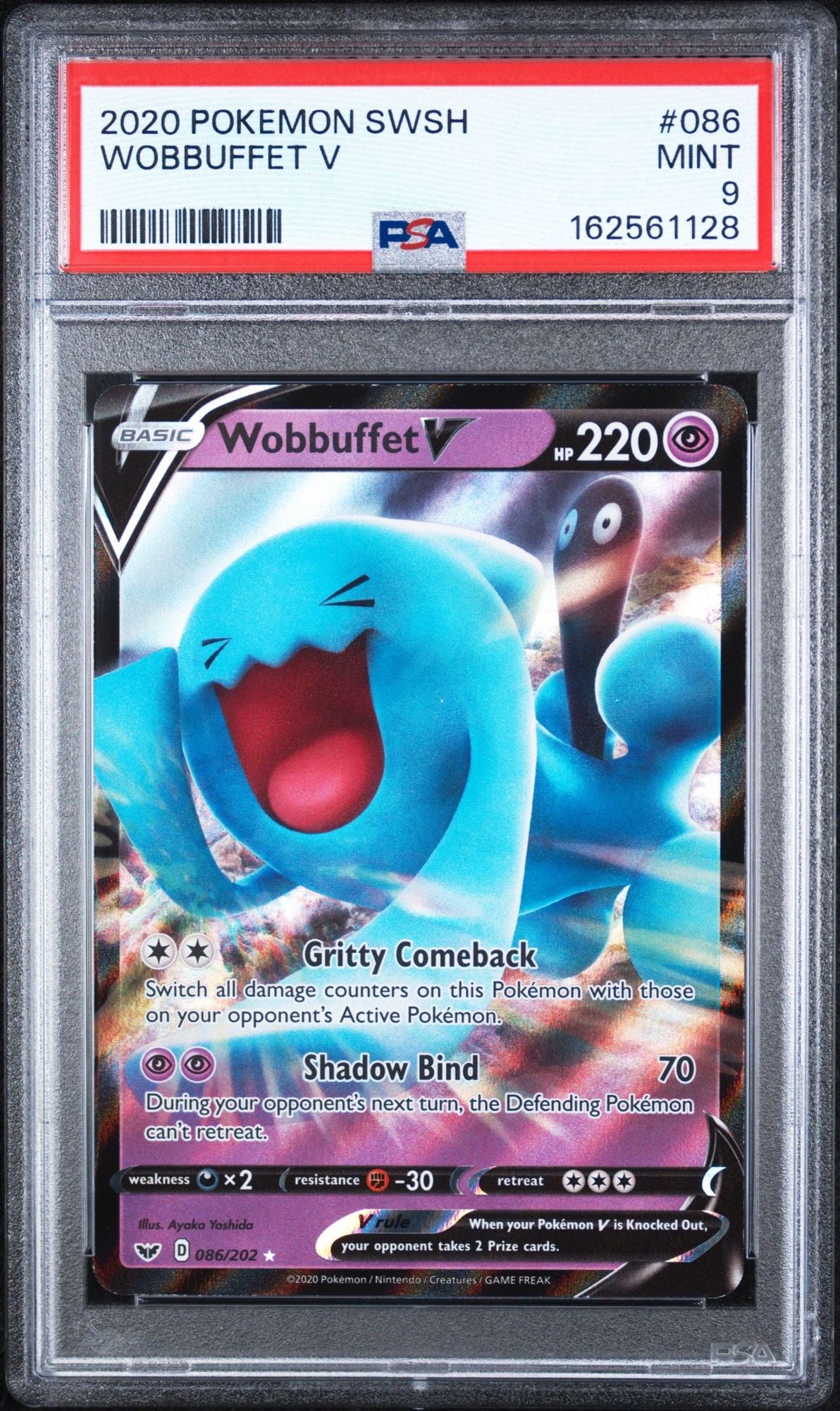 Graded 2020 Pokemon EN SWSH Wobbuffet V #086 Trading Card Game PSA 9 Mint