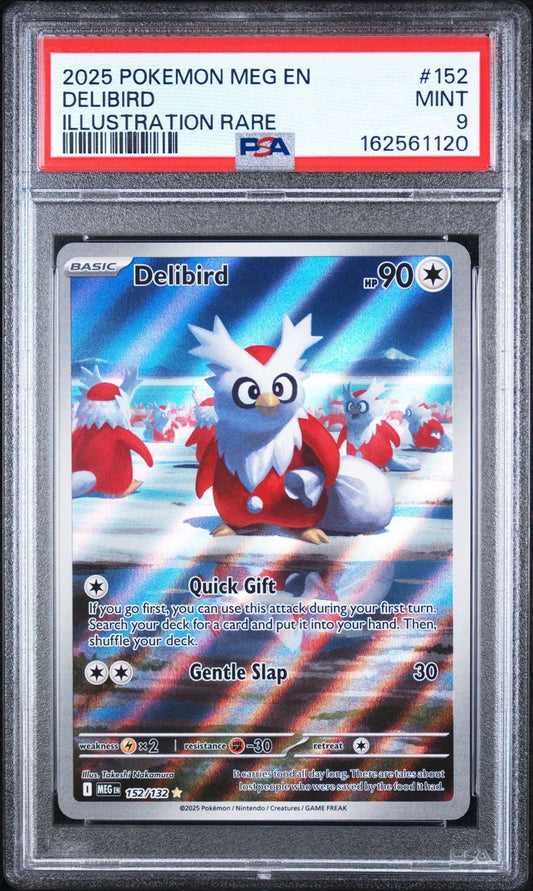 Graded 2025 Pokemon MEG EN Delibird #152 Illustration Rare Trading Card Game PSA 9 Mint